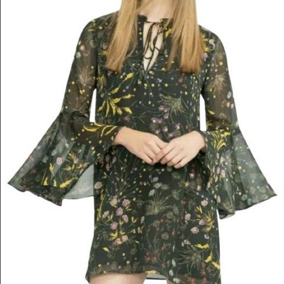 Zara Basic Floral Shift Dress with bell sleeves S - Picture 1 of 8
